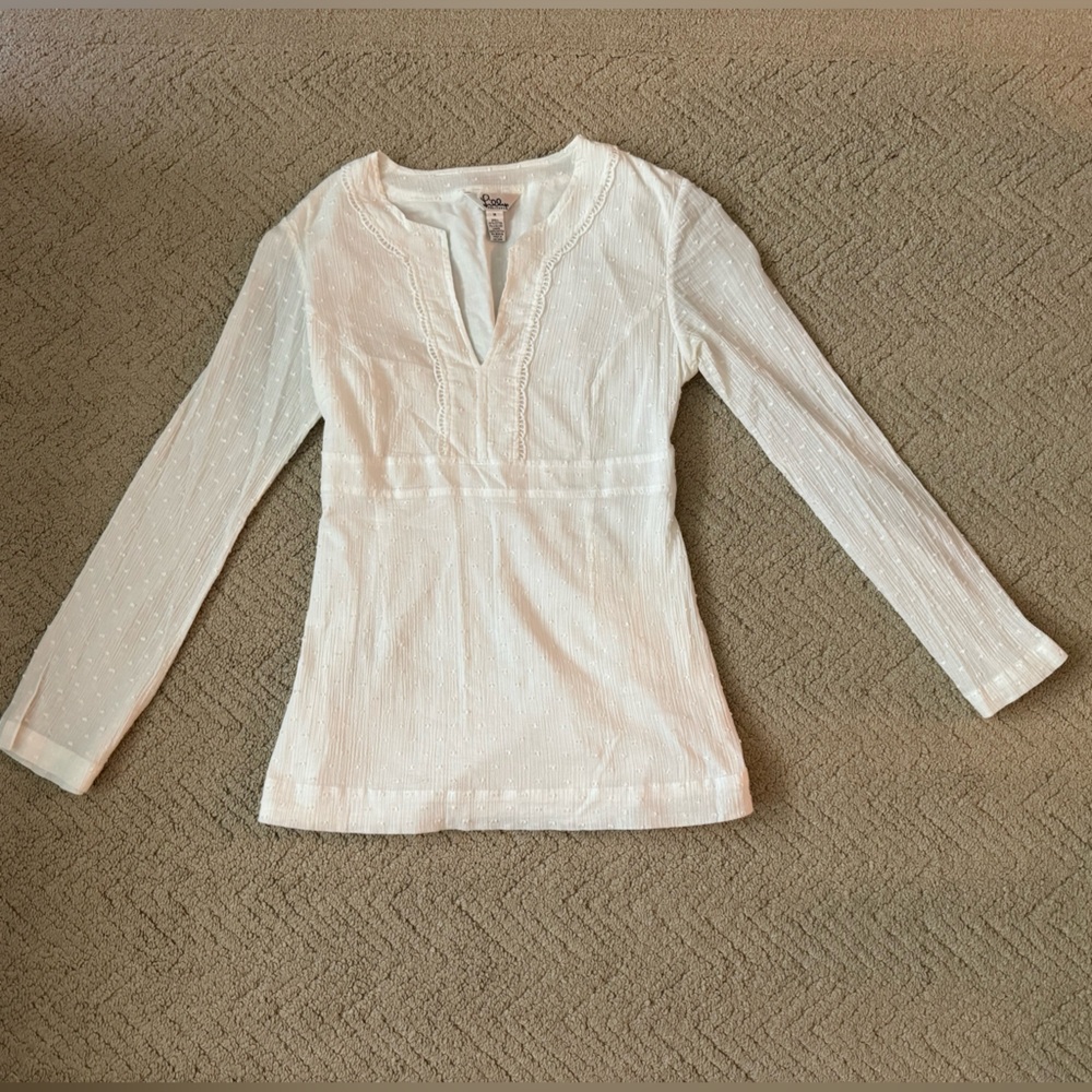 Lily Pulitzer White Tunic, Blouse, Swiss Dot, M
